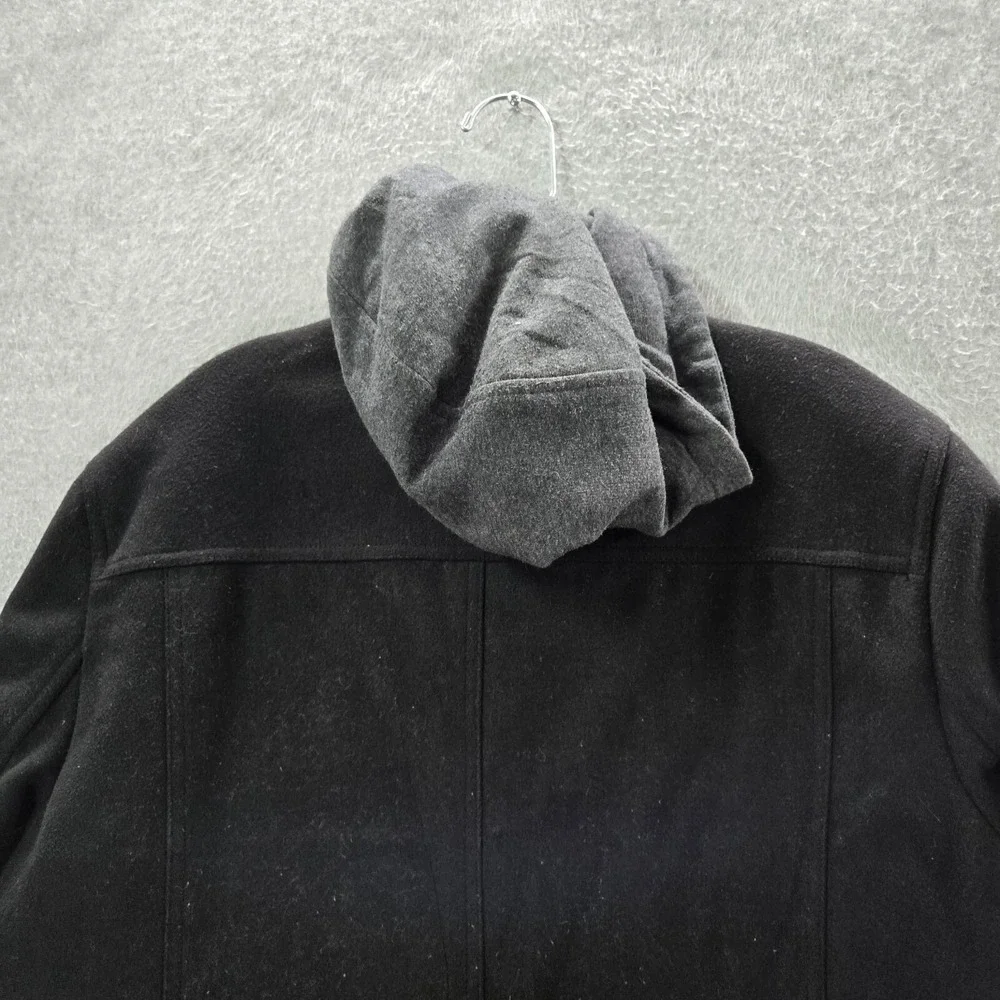 Levi's Men Jacket L Black Military Quilted Lined Hooded Wool Blend Full Zip READ